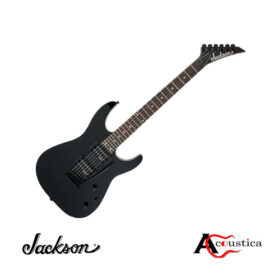 Jackson JS12 Dinky Glossy Black: Solid poplar body, 24 jumbo frets, dual high-output humbuckers, sharkfin inlays, and a tremolo bridge.