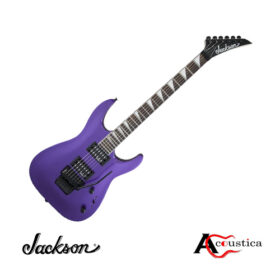 Jackson JS32 Dinky Pavo Purple guitar offers sleek design, high-output humbuckers, Floyd Rose tremolo, and versatile playability.