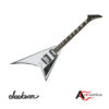 Jackson JS32T Rhoads WW/BLK Bevels features a solid poplar body, 24 jumbo frets, dual humbuckers, and a striking white with black bevels finish.